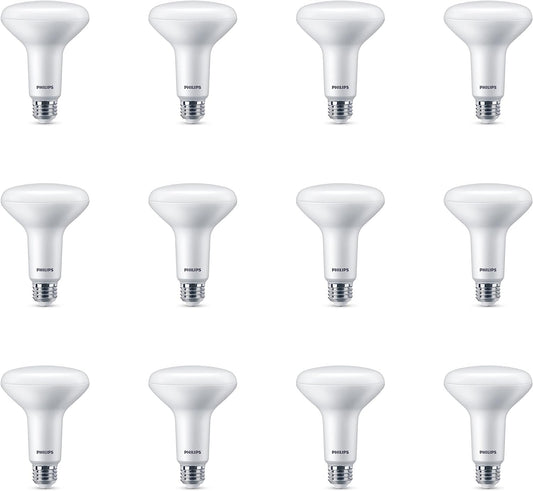 PHILIPS LED 65W BR30 12-Pack Basic LED Soft White (2700K) 650 Lumen (7.2W = 65W) Dimmable Frosted Flicker-Free Light Bulbs