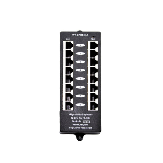 PoE Texas 8 Port PoE Injector - Gigabit Passive Power Over Ethernet Midspan - Front Wall Mount for Security Cameras, IP Phones, WiFi APs - Works