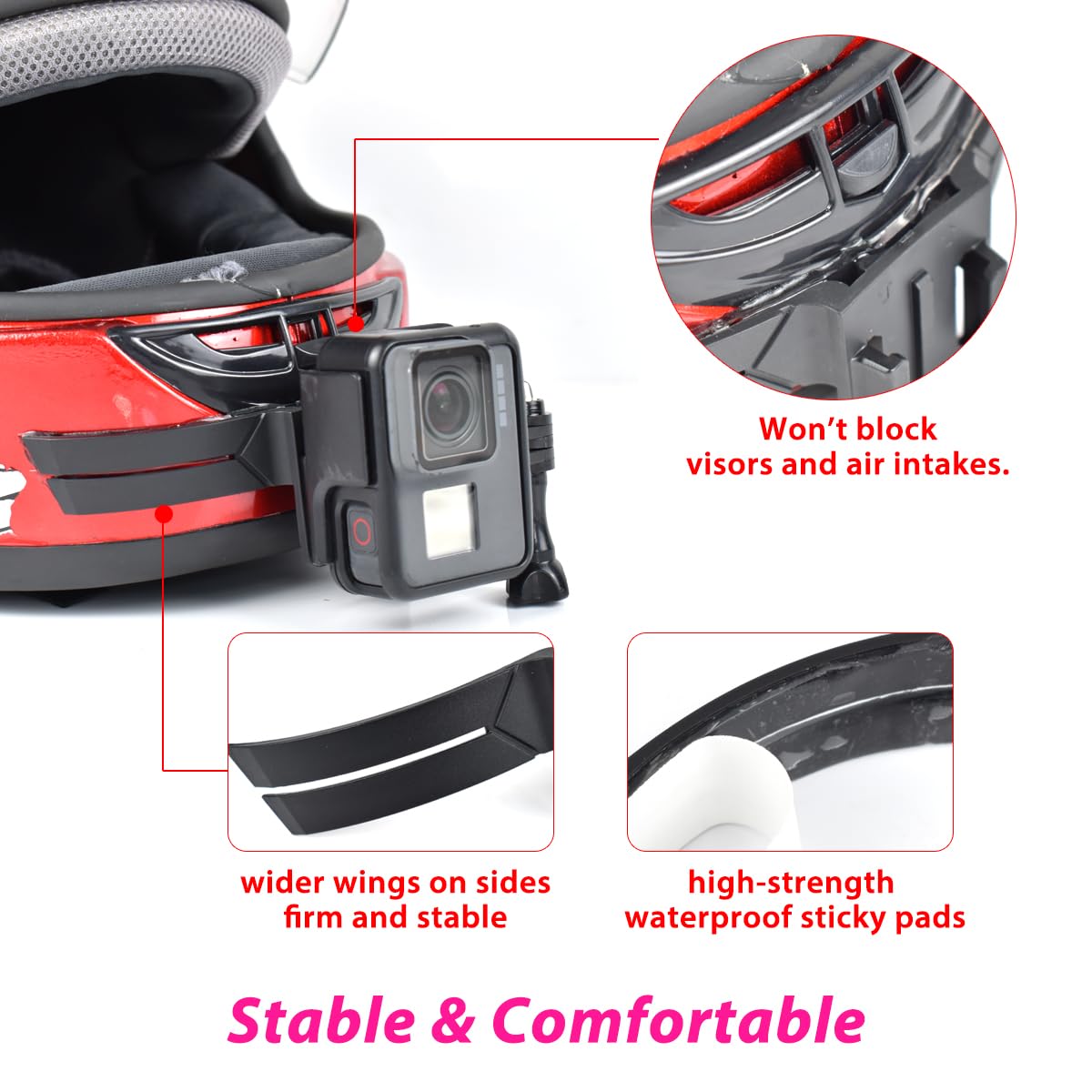 Akeipho Motorcycle Helmet Chin Mount for Action Cameras,Helmet Adhesive Kit for Gopro, Insta360,DJI Osmo Action, AKASO, Action Cameras Accessories