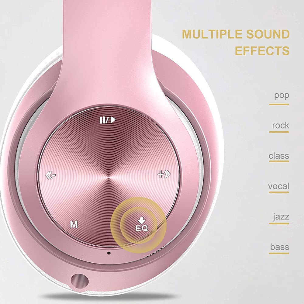 Prtukyt 9S Bluetooth Over-Ear Headphones, CVC 6.0 Noise Cancelling Mic, 60 Hrs Playtime, Hi-Fi Stereo Deep Bass, Foldable, Rose Gold