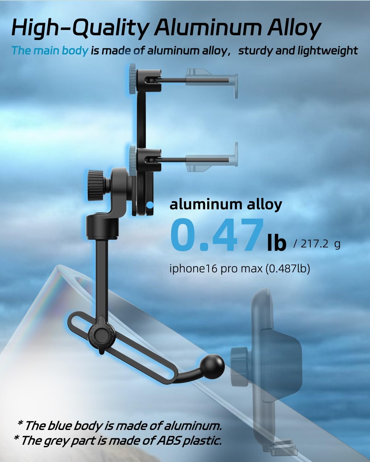 Quyee Rear View Mirror Phone Holder for Your car, Aluminum Alloy Cell Phone Mount Fit for iPhone Android Samsung and All Smartphones