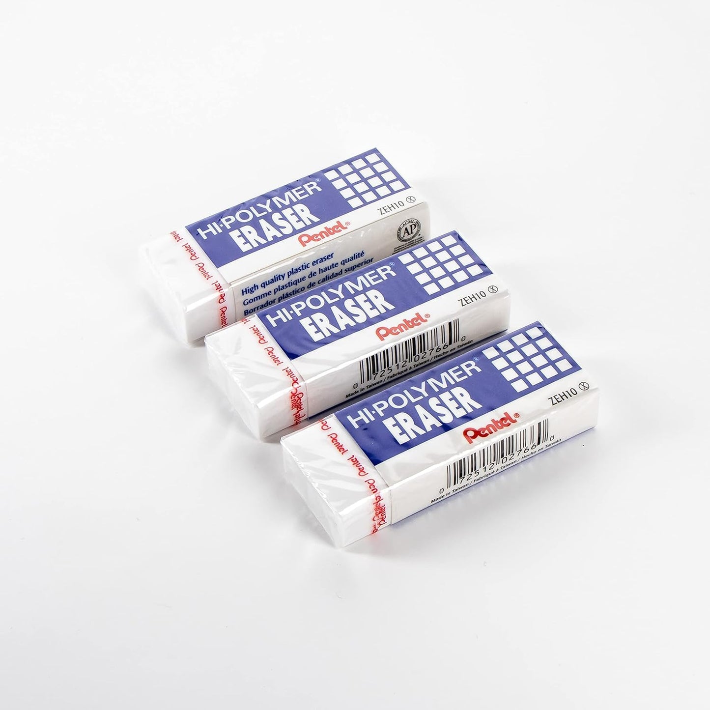 Pentel Hi-Polymer Block Eraser, Large, 3 Pack, White (ZEH10BP3-K6)- Pack of 2