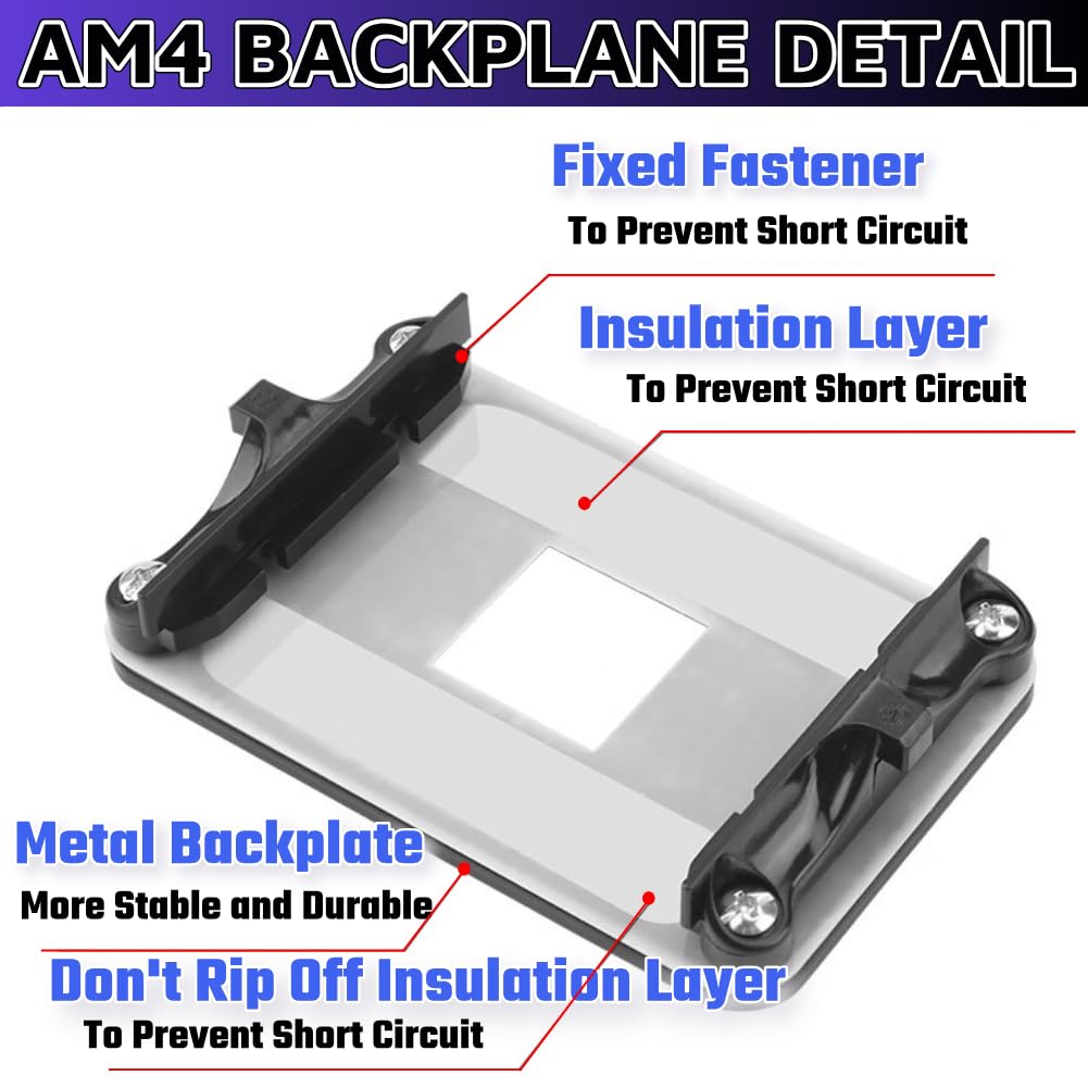HUGJEPTTY AM4 Backplate with AM4 Bracket?AM4 Backplane Mounting Hole Distance 3.51x2.13Inch/90x54mm CPU Heatsink Bracket Motherboard