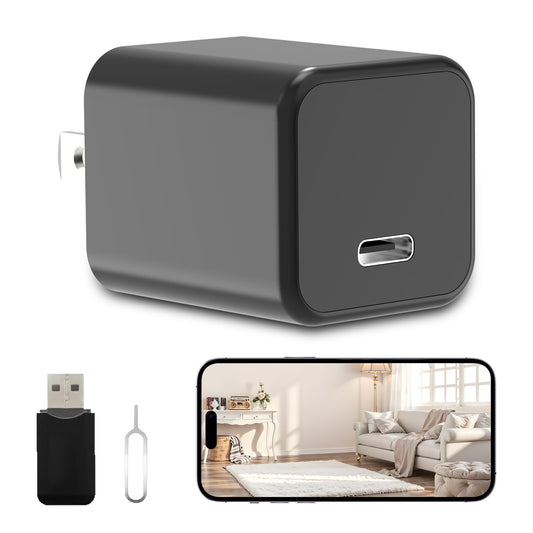 HIGSEEU 5G Mini Camera Charger, Full HD 1080P Small Nanny Cam with Human Detection, Type-C Plug Pet Camera for Indoor (FHD-001-F)