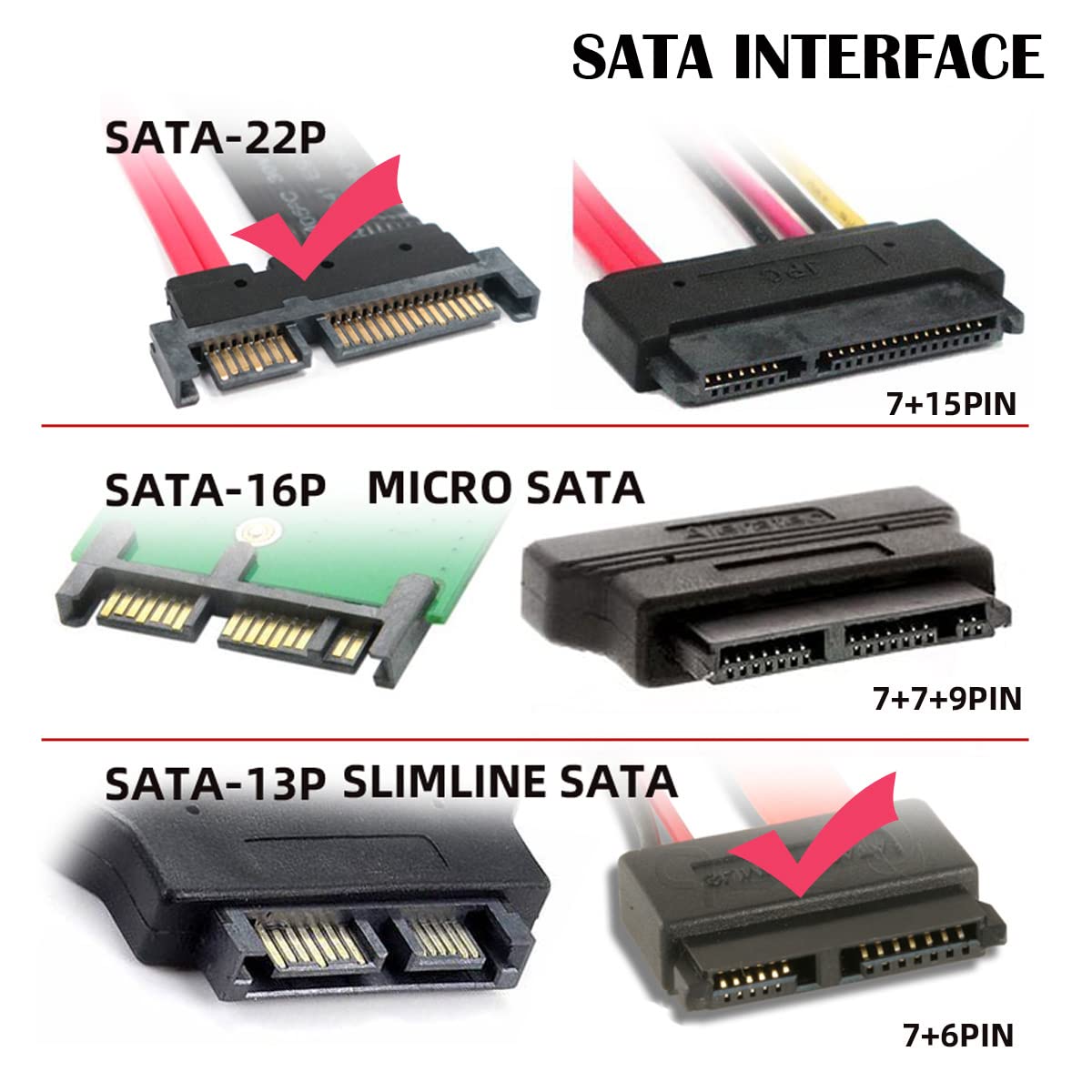 chenyang SATA 22Pin Male to Slimline SATA 13 Female Laptop CD-ROM Convertor Adapter