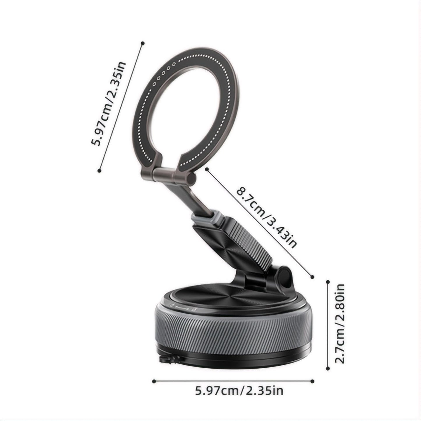 Magnetic Car Phone Mount, 2-in-1 Detachable Ring Stand for Desk & Dashboard, 360° Triple Axis Windshield Holder, N52 Strong Magnet, Universal Fit