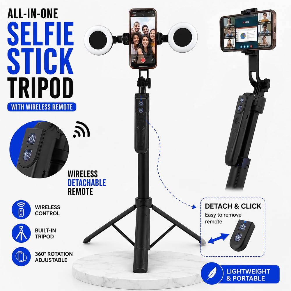 70" Auto Face Tracking Tripod for iPhone with Light, 360° Rotating Selfie Stick for Android with Remote & Gesture Control, Phone Holder Video