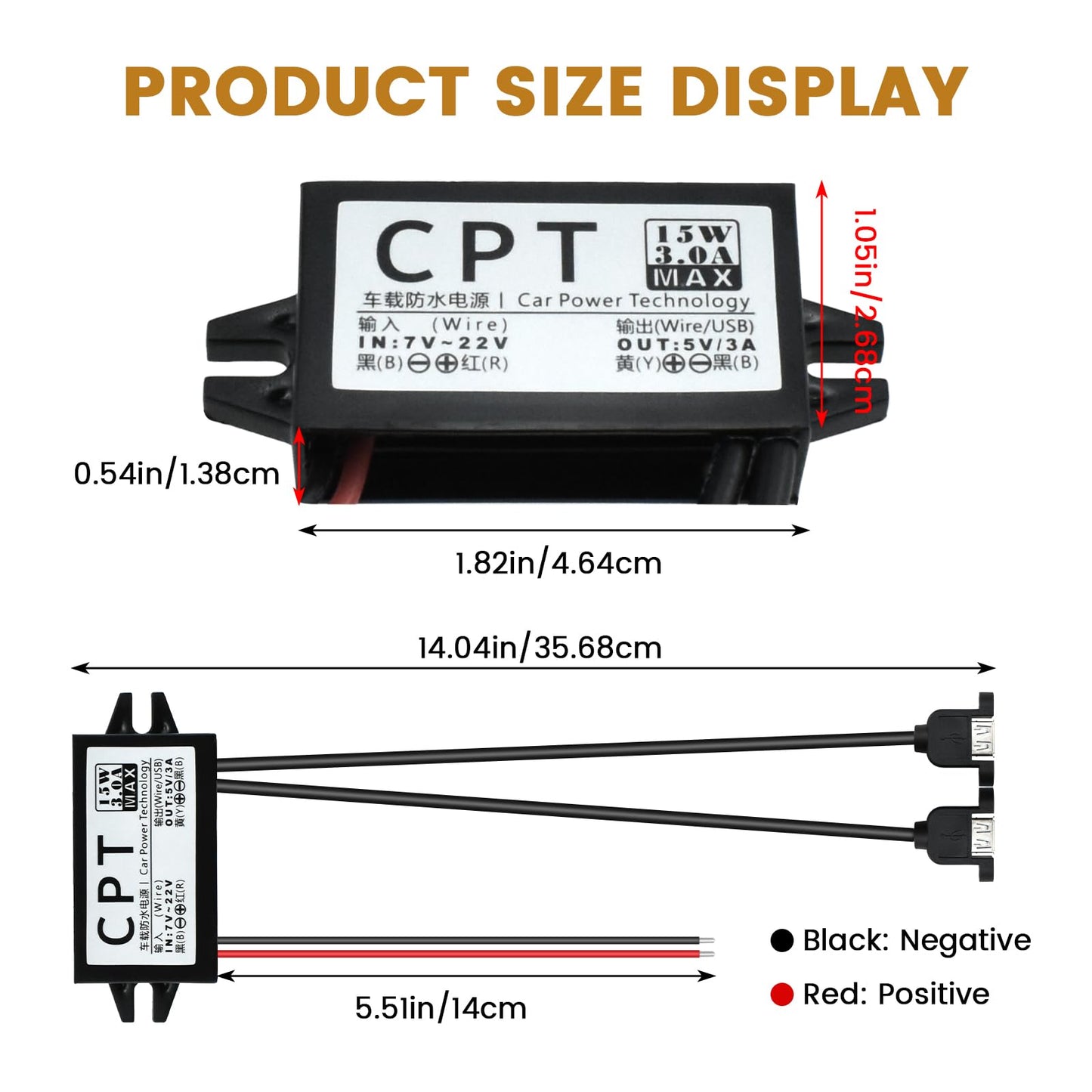 BaYiToo 12V 24V to 5V Dual USB Charging Cable, USB Female DC Converter Adapter Buck Module, Direct Current Converter for Dash Camera Car DVR GPS…
