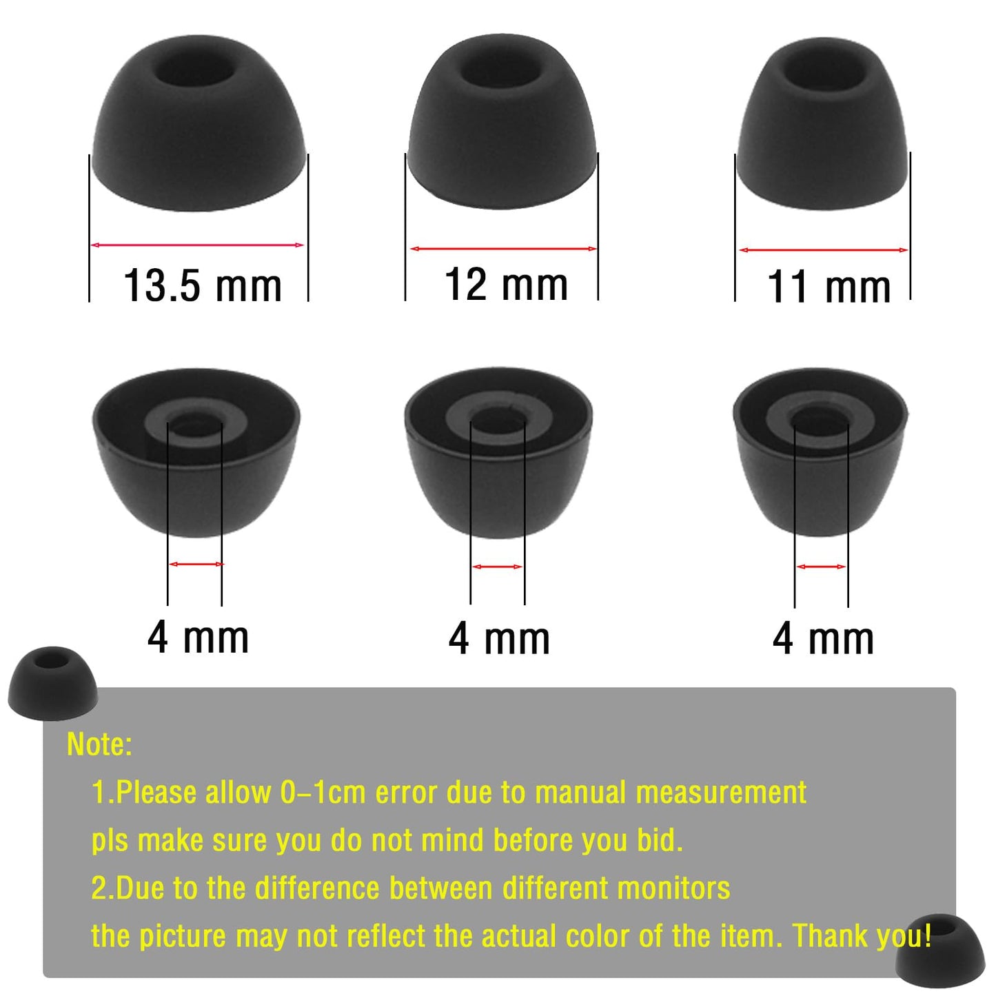 WKYMY Earbud Replacement Tips Compatible with Samsung Galaxy Buds 2 Pro - Silicone Ear Bud Rubber Tips - S/M/L (Black) 6 Pairs