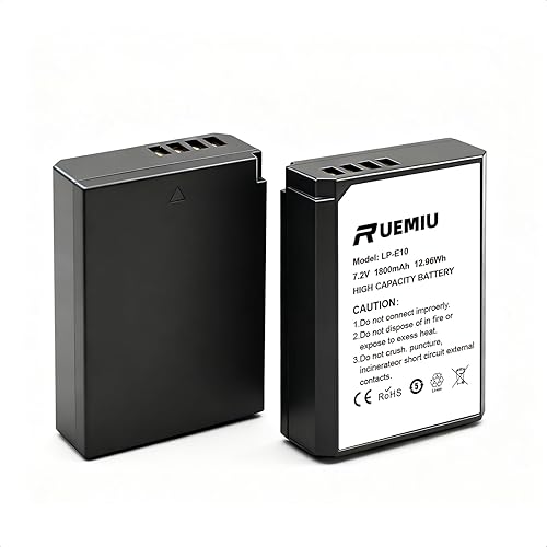 RUEMIU 2-Pack Upgraded 1800mAh LP-E10 Battery Compatible with Canon EOS Rebel T7 T6 T5 T3 T100 4000D 3000D 2000D 1500D 1300D 1200D 1100D Kiss X50 X70