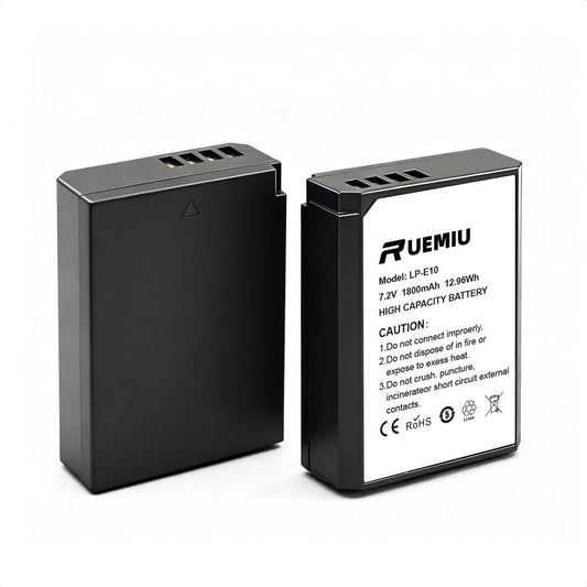 RUEMIU 2-Pack Upgraded 1800mAh LP-E10 Battery Compatible with Canon EOS Rebel T7 T6 T5 T3 T100 4000D 3000D 2000D 1500D 1300D 1200D 1100D Kiss X50 X70