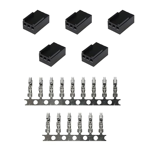 BAIRONG 5PCS Female 3-Pin PC Fan Connector Kit (5PCS 3 Pin 3Pin Fan Female PWM Power Shell Connector Housing + 15PCS Terminal Crimp Pins)