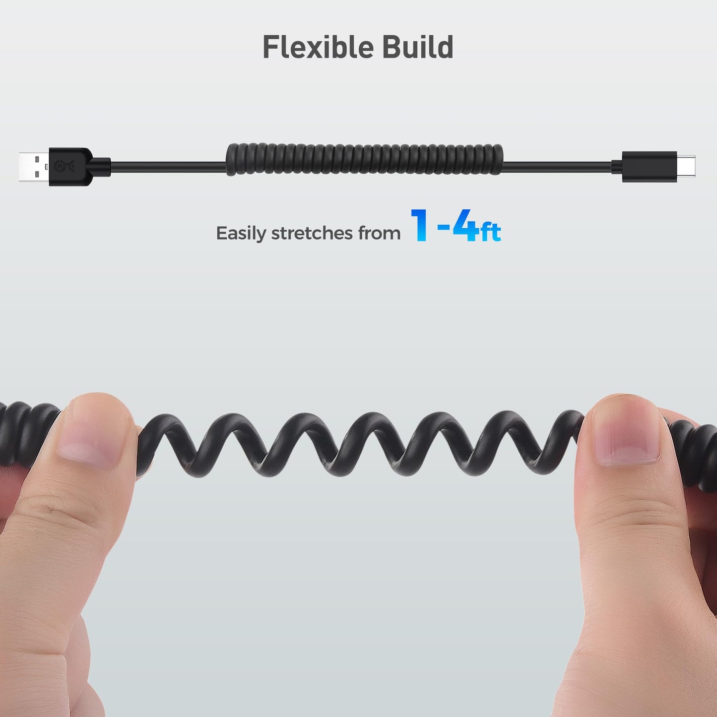 Cable Matters USB to USB C Coiled Cable with 3A/15W Fast Charging 1-4ft, Support Apple CarPlay, Android Auto, Coiled USBA to USBC Cable, for iPhone