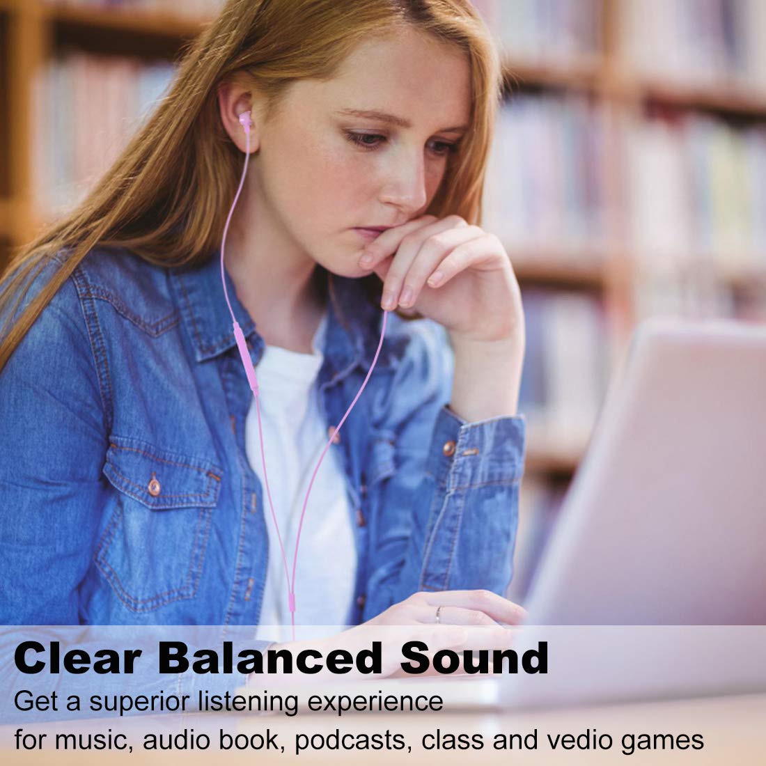 Joymiso Tangle Free Earbuds for Kids Women Small Ears with Case, Comfortable Lightweight in Ear Headphones, Flat Cable Ear Buds Wired Earphones