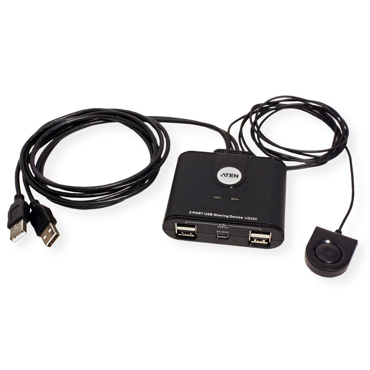 ATEN US224 2 x 4 USB 2.0 Peripheral Sharing USB Switch 2 Computers Share 4 Devices Simple Remote Port Selector Included Supports Optional USB Power