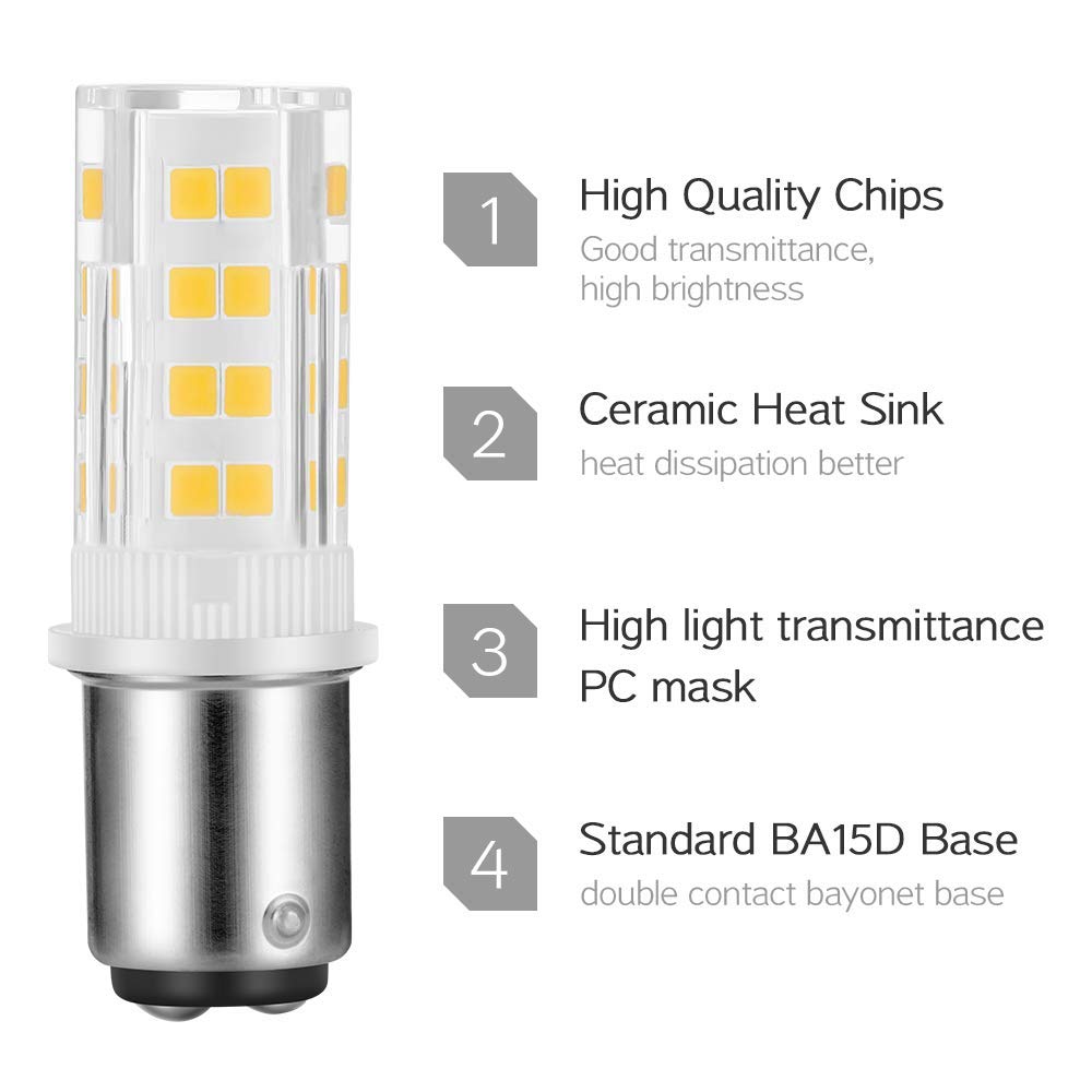 X-Molin 2-Pack Sewing Machine Light Bulb Double Contact Warm White 2700-3000K 15T7DC Base Replacement for Singer/Kenmore Sewing Machine 120V 3.5W LED