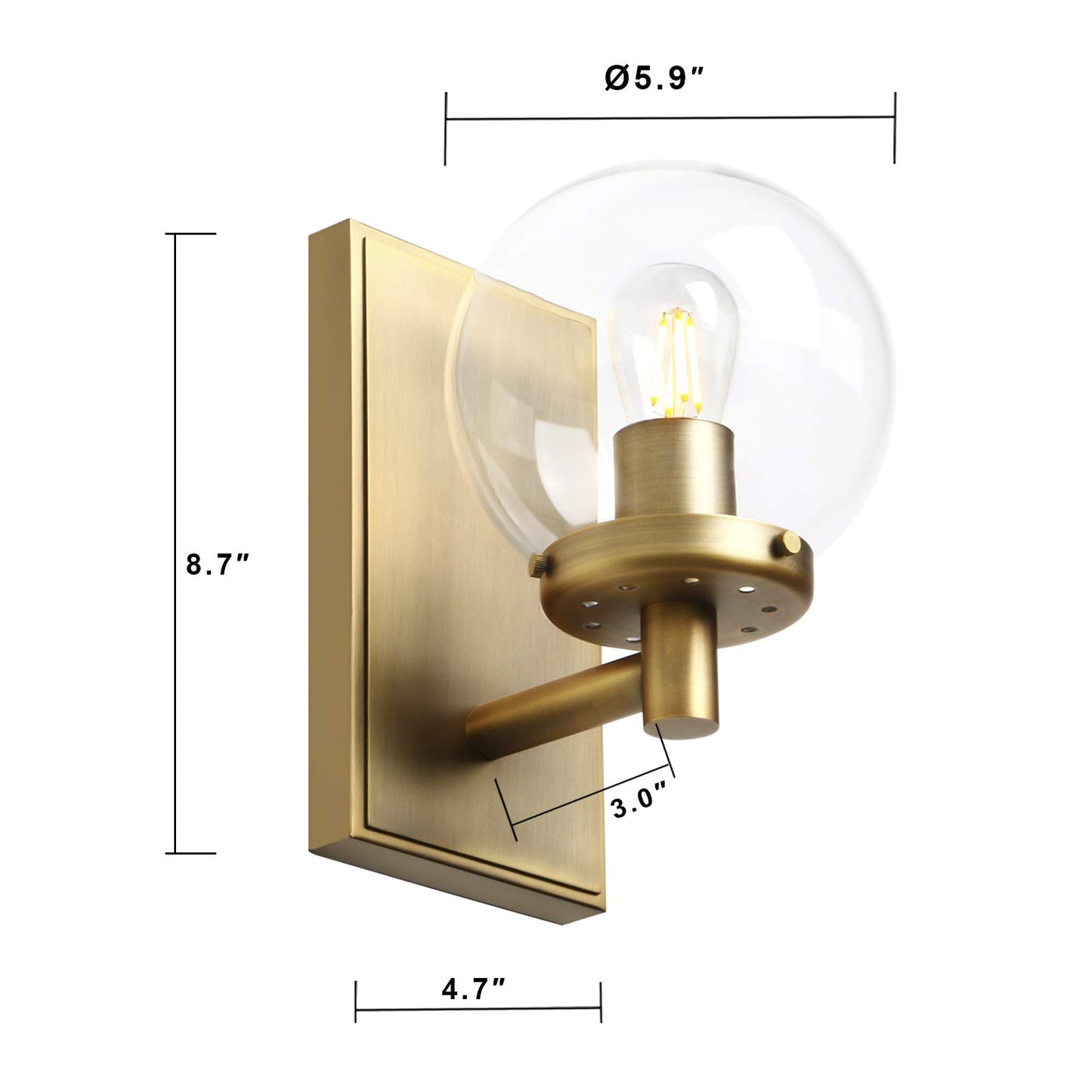 Pathson Vintage Globe Glass Wall Sconce, Hardwired Bathroom Vanity Lighting, Brass Wall Lamp Fixtures for Living Room