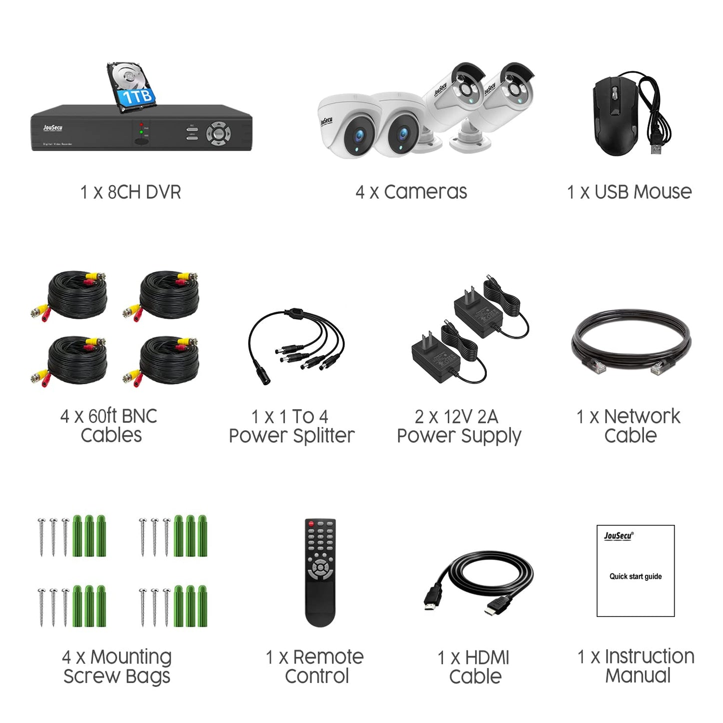 8CH Home Security Camera System with 1TB HDD, 5MP Lite DVR, 1080P Indoor/Outdoor Wired Surveillance CCTV, Day Night Vision Bullet Dome Cameras