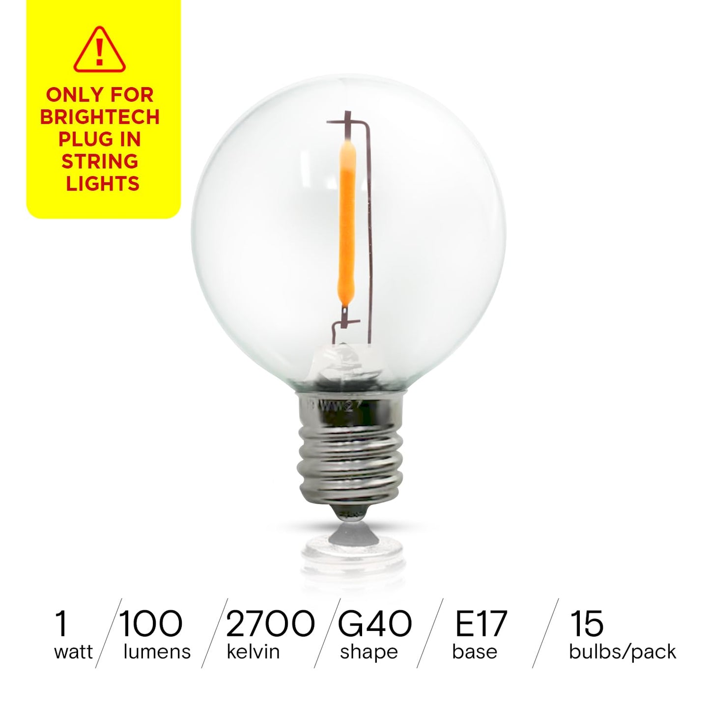 Brightech Ambience PRO Replacement LED Light Bulbs, Plastic 1 Watt LED Edison-Inspired Exposed Filaments Bulbs, G40/G45 Energy Efficient Outdoor