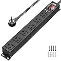 CRST 6 Outlet Heavy Duty Power Strip with Switch, 15A/1875W Metal Mountable Power Strip Surge Protector 2100Joules, Wide Spaced Power Bar for Garage