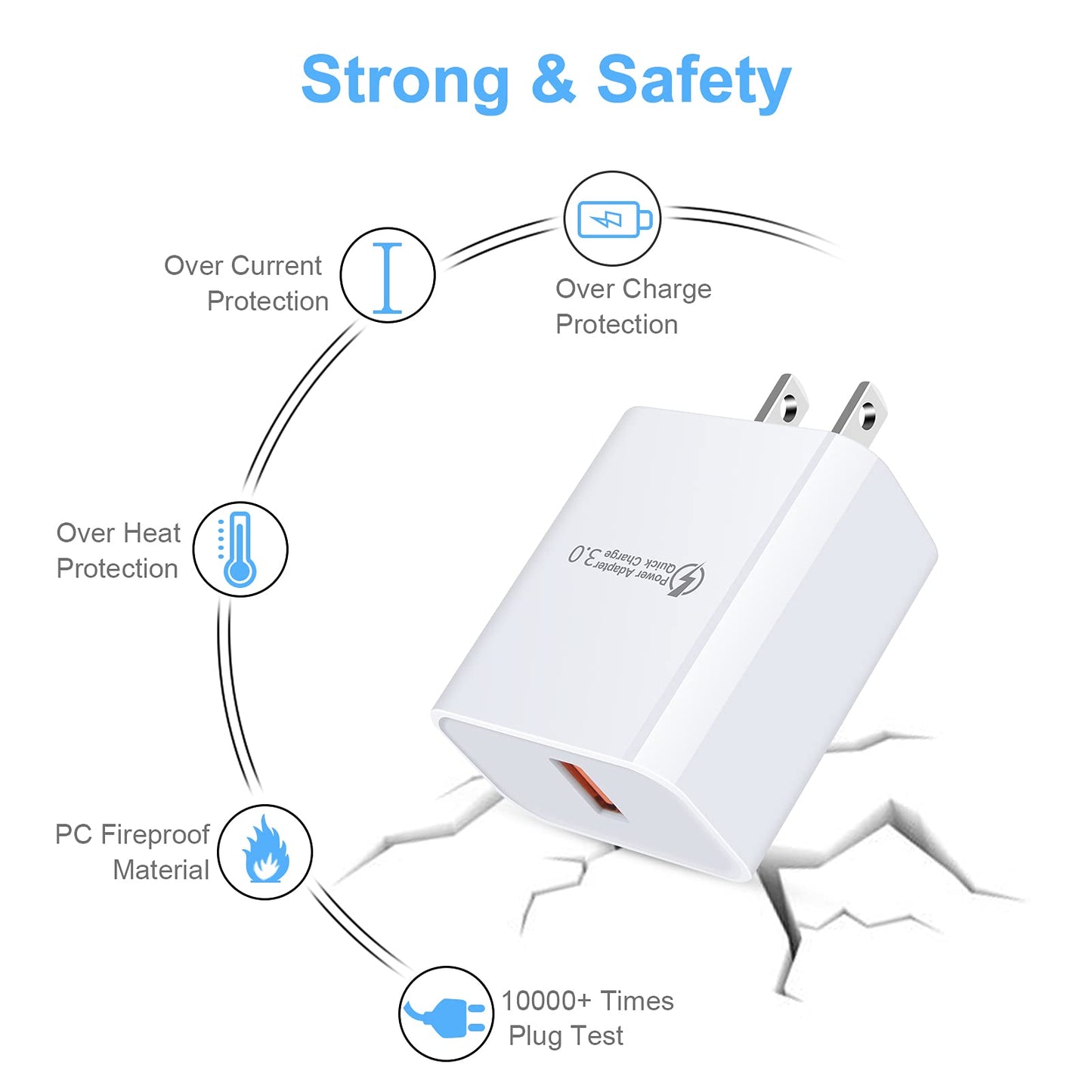 Quick Charge 3.0 Wall Charger Block Plug,USB Cube Power Adapter Fast Charging Block for Samsung Galaxy S24 S23FE A15 A25 A14 A13 A54 S22 S21 S10 S9 S8