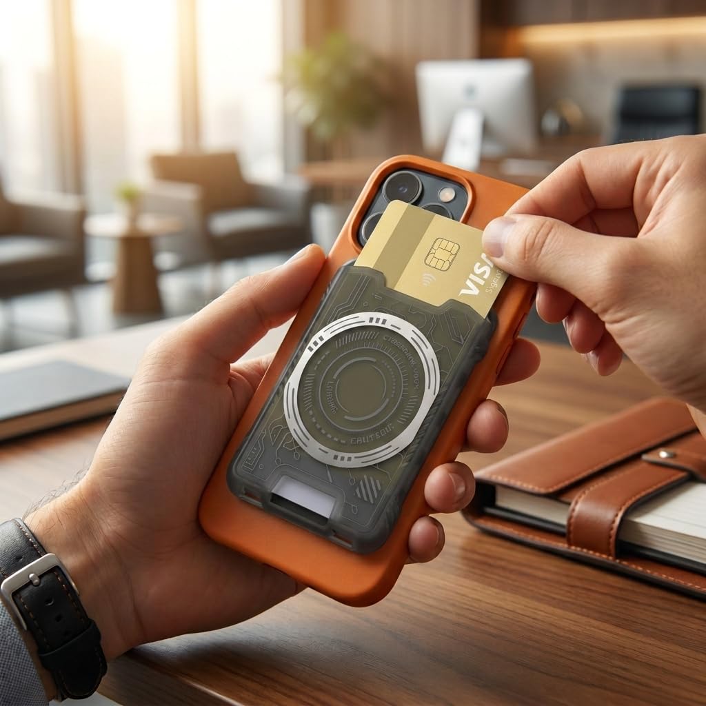 HZmeris for MagSafe Wallet Strong Magnetic Card Holder for iphone Holds 3 Cards Compatible with POPsocket-for Students, Work, Travel, Office(Smoked