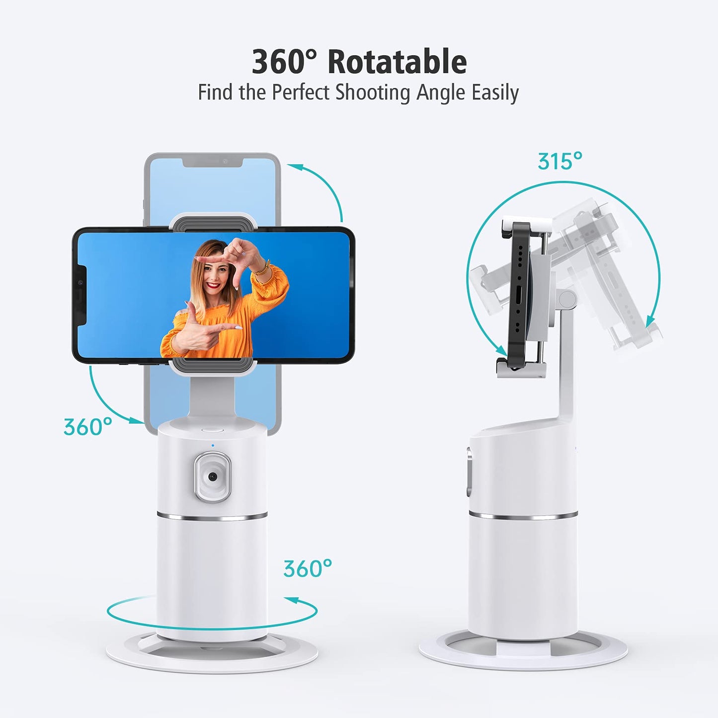 camrola Auto Face Tracking Phone Holder, No App Required, 360° Rotation Face Body Phone Tracking Tripod Smart Shooting Camera Mount for Live Vlog