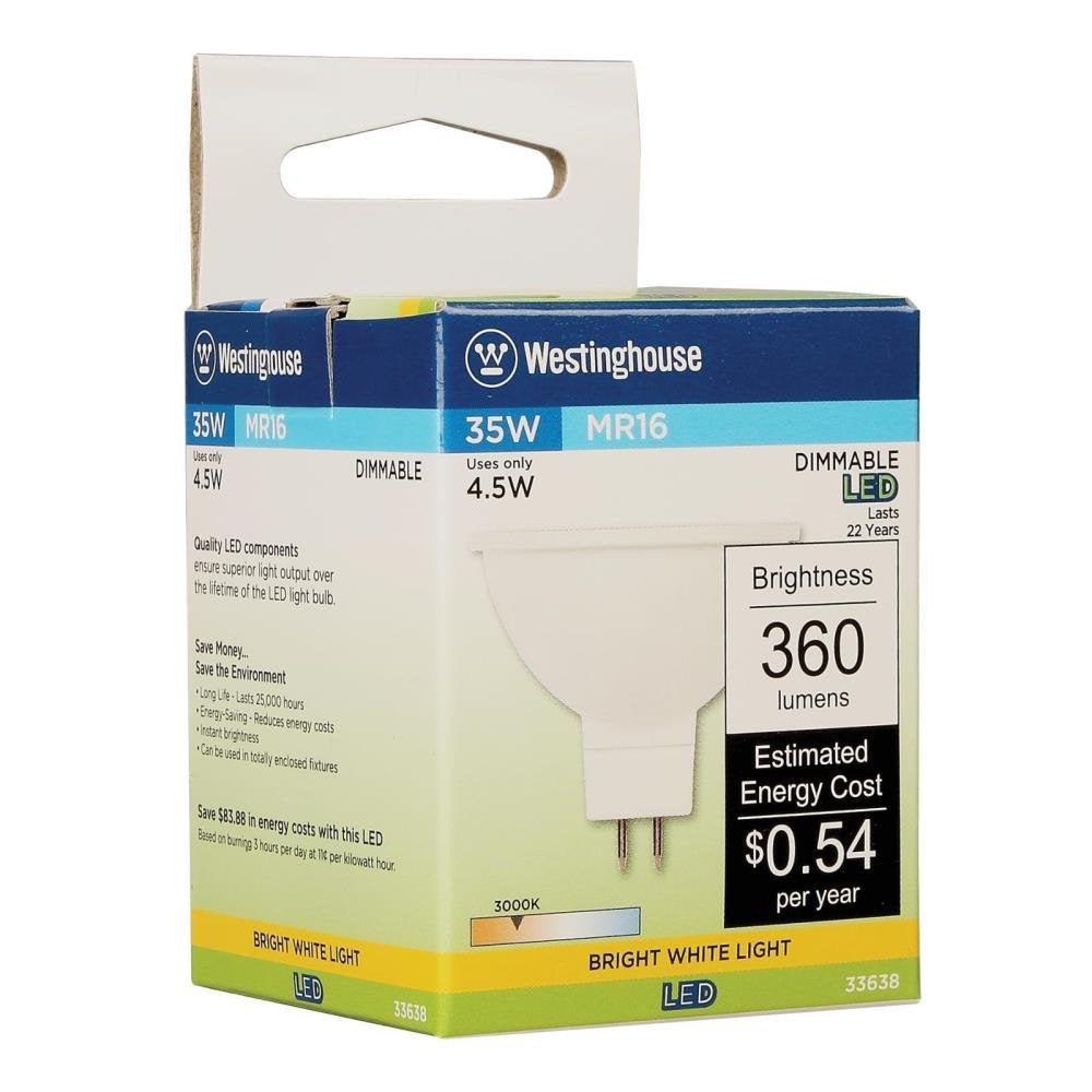Westinghouse 3363820 35W Equivalent MR16 Flood Dimmable Bright White LED Light Bulb with GU5.3 Base (6 Pack)