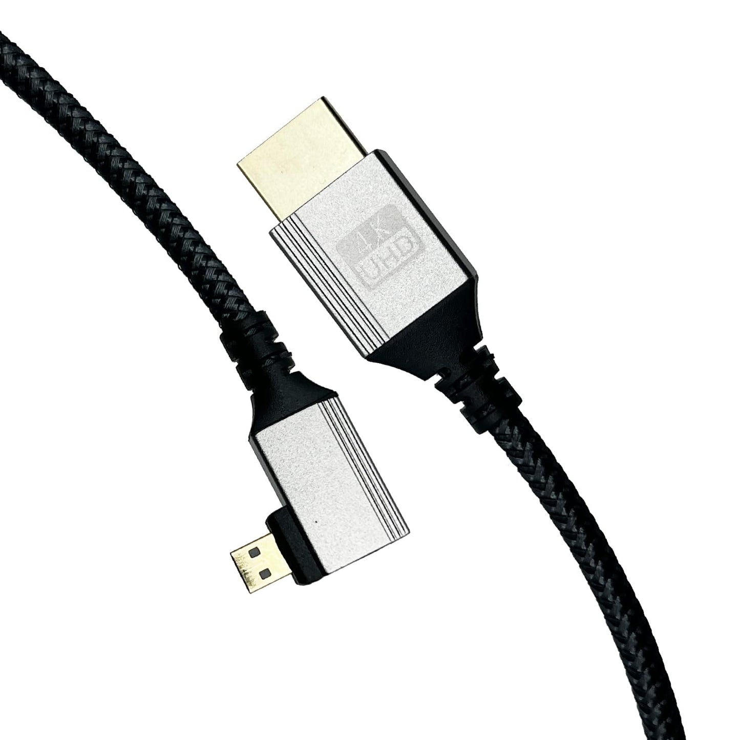 Seadream Angled 4K Micro HDMI to HDMI Cable 2Pack Full HDMI to Micro HDMI Right Angled Braided Gold Plated Cord Support 3D 4K/60Hz 1080p,Aluminum