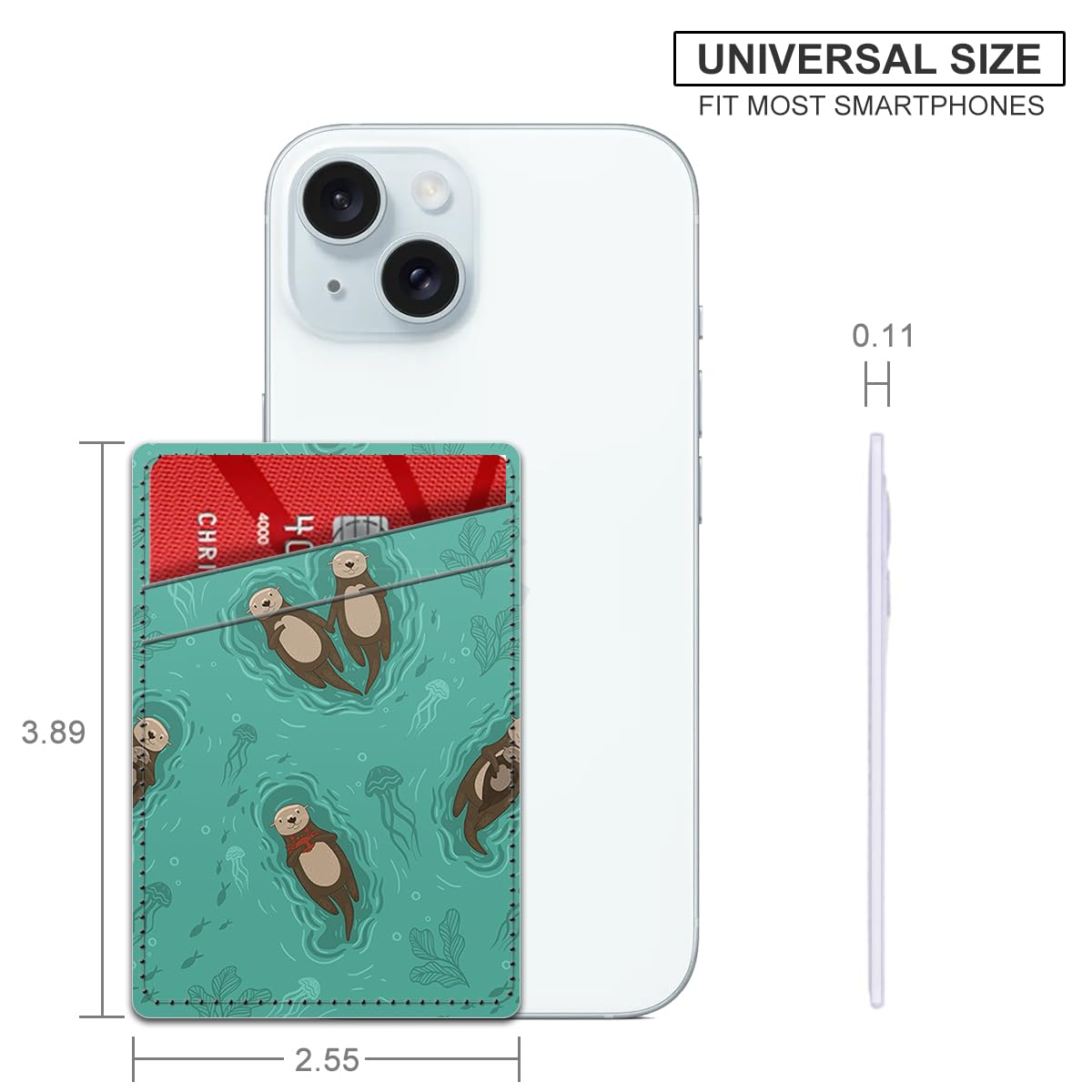 Aeltrp Card Holder for Phone Case, Phone Card Holder Leather, Dual Pocket Phone Wallet Stick On for iPhone, Android Cell Phone - Cute