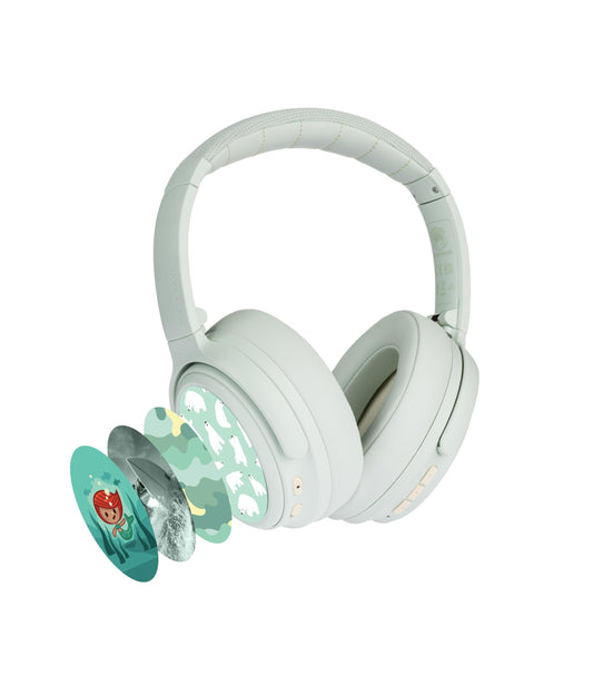 BuddyPhones Cosmos Fun | Wired or Wireless Foldable ANC Bluetooth Headphones + Microphone - SafeAudio Volume-Limiting Options, for Toddlers to Young