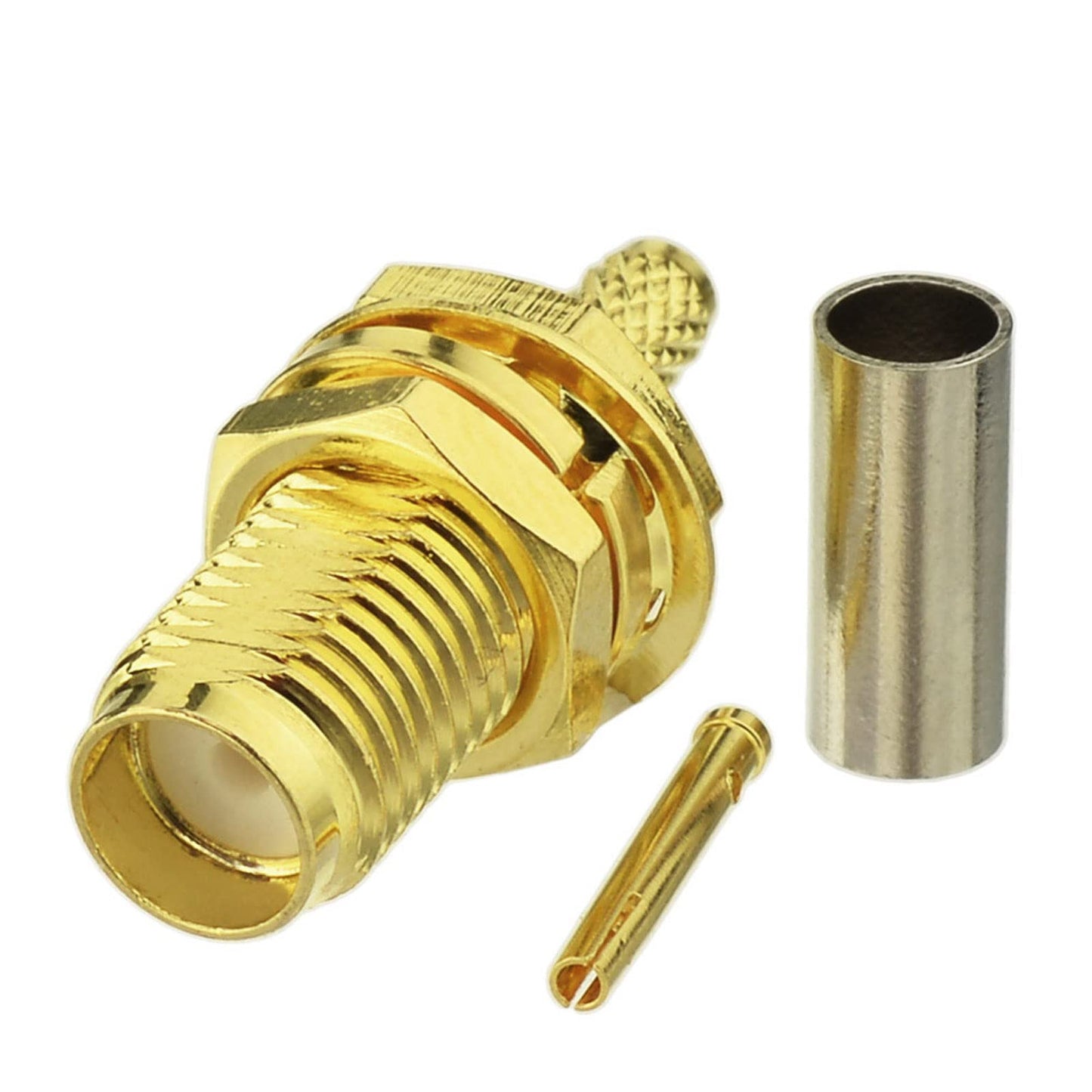Eightwood 10pcs SMA Female Bulkhead Crimp Connector Gold-Plated for RG316 RG174 Cable