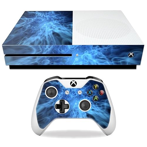 MightySkins Skin Compatible with Microsoft Xbox One S - Blue Mystic Flames | Protective, Durable, and Unique Vinyl Decal wrap Cover | Easy to Apply