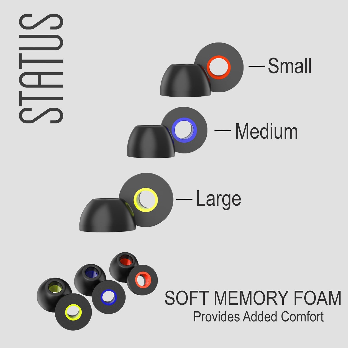 Status Audio Memory Foam Replacement Earbud Tips - for Between Pro and Between 3ANC Earbuds [Onyx (Black)]