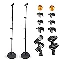 5 Core Mic Stand 2Pcs Floor Height Adjustable 24 to 67 Inch Universal Heavy Duty Microphone Stands Round Base Soporte De micrófono for Studio Singing