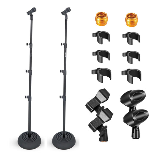 5 Core Mic Stand 2Pcs Floor Height Adjustable 24 to 67 Inch Universal Heavy Duty Microphone Stands Round Base Soporte De micrófono for Studio Singing