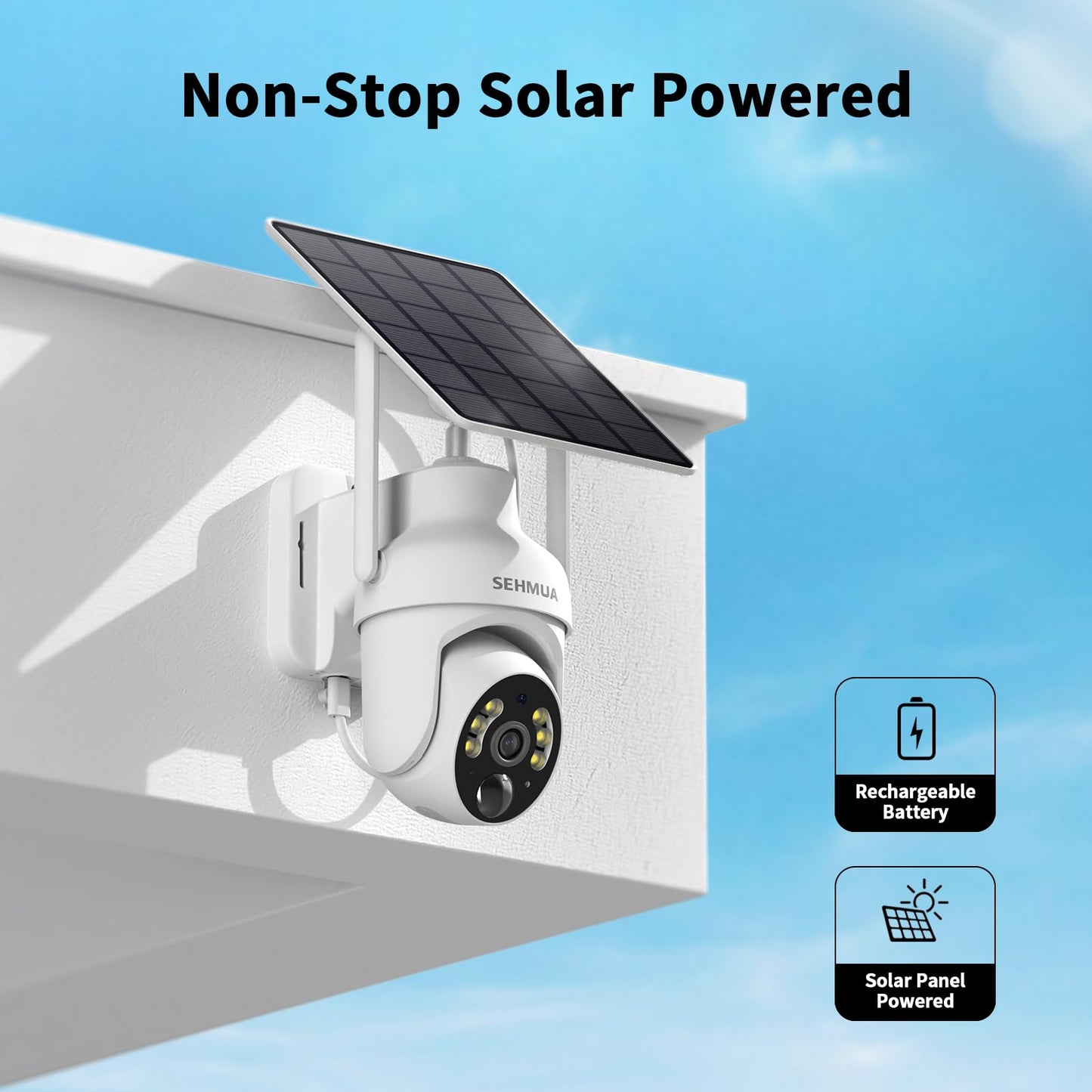 SEHMUA 2K Solar Security Cameras Wireless Outdoor, 2 Pack 360° View Pan/Tilt WiFi Security Camera Outside with Color Night Vision,Easy to Install, PIR