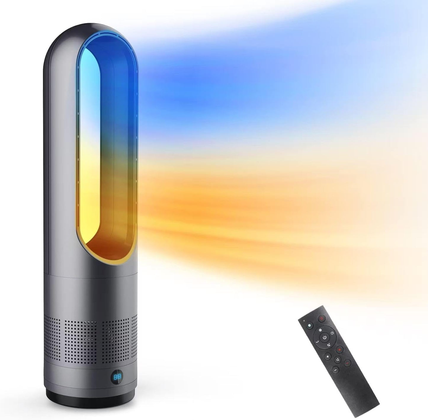 JumpAI heater fan Bladeless Tower Fan with Heating Function, Remote Control, Timer, 2-in-1 Hot and Cool Air, Silent Operation,Quiet Oscillating Fan