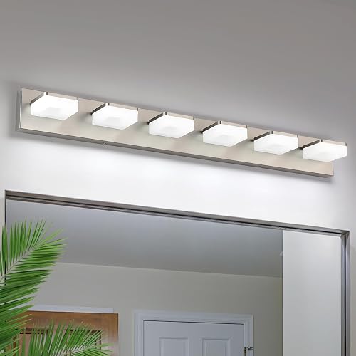 Bicrink Brushed Nickel Vanity Lights for Bathroom 6-Light Vanity Lighting Fixtures for Mirror 39" Adjustable 5500K Modern LED Vanity Light Over