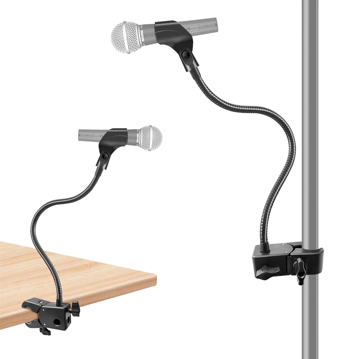 Microphone Stand, Versatile Mic Arm for Desk Pole Tripod, Gooseneck Mic Stand Desk Mount with Super Clamp Mic holder and 3/8" to 5/8" Adapter, Fits