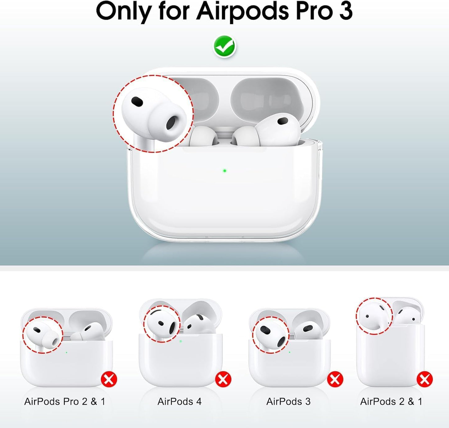 Leather Case for AirPods Pro 3, Shockproof Cover with Keychain, Black