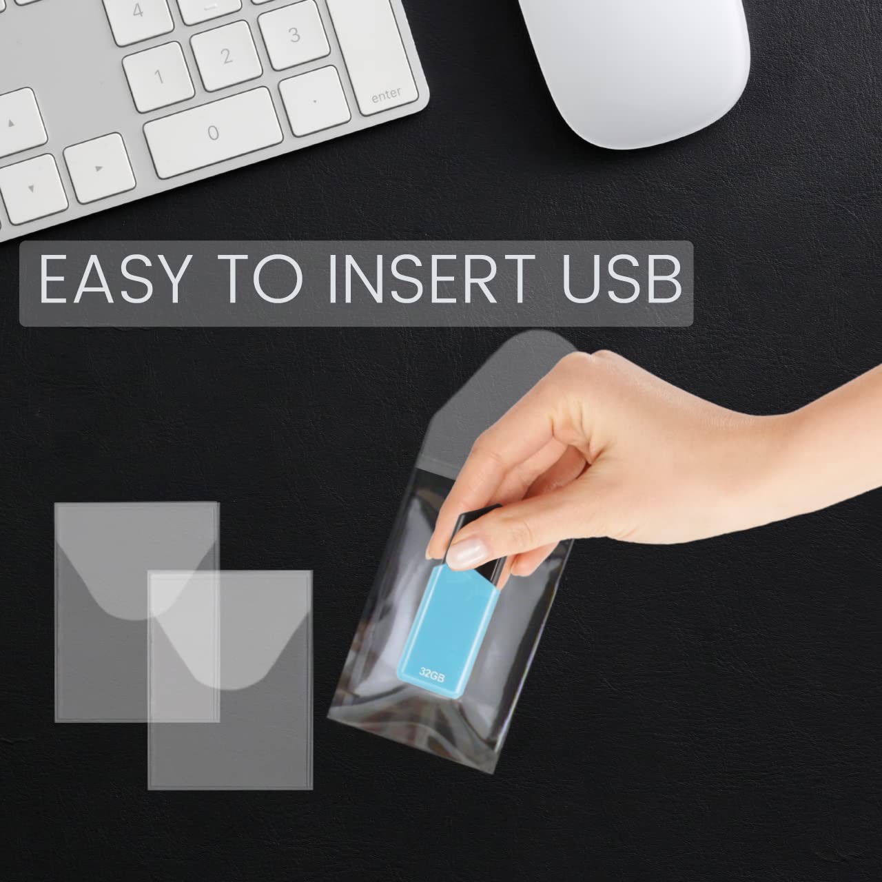 Professional USB Drive Adhesive Pockets | Transparent Self-Adhesive Storage Sleeves | Universal Flash Drive Holders | Stick-On Pouches for Organizing