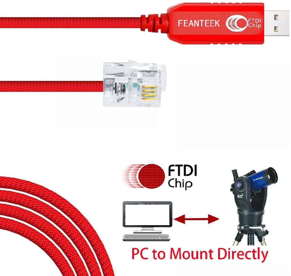 Feanteek USB to RJ9 Cable Meade #505 Cable Set for Meade 497 Autostar and Audiostar ETX-90 ETX-125 LXD75 LX80 LX90 USB Console Cable (1.8M) Red