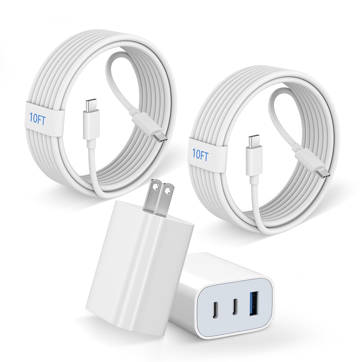 iPhone 17 16 15 Pro Charge Fast Charging,2 Pack 35W 3-Port USB C Charger Block & 10 Feet Fast Charging USB C Cable Cord,iPhone 17 Pro Max