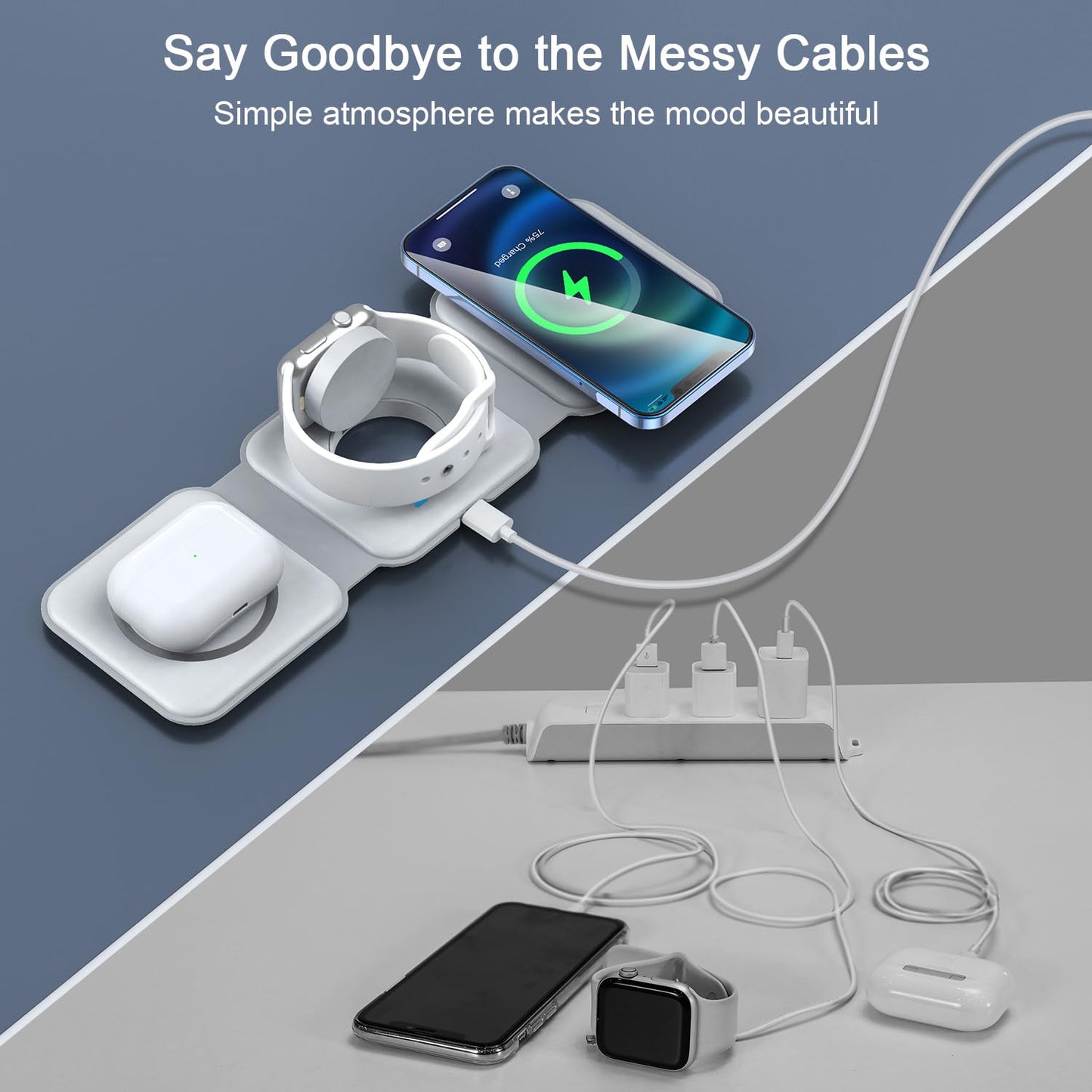 Wireless Charger 3 in 1,RTOPS Magnetic Traval Wireless Charging Station Multiple Devices,GaN 3 in 1 Charging Station,Compatible