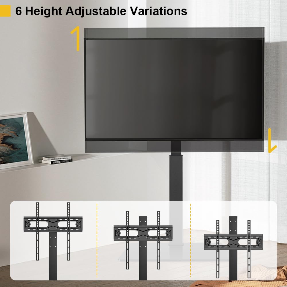 WKWKER Floor TV Stand for 27-65 inch LED Screen Adjustable TV Stand with Mount Swivel Floor Televisions Stand with Tempered Glass Base for Corner