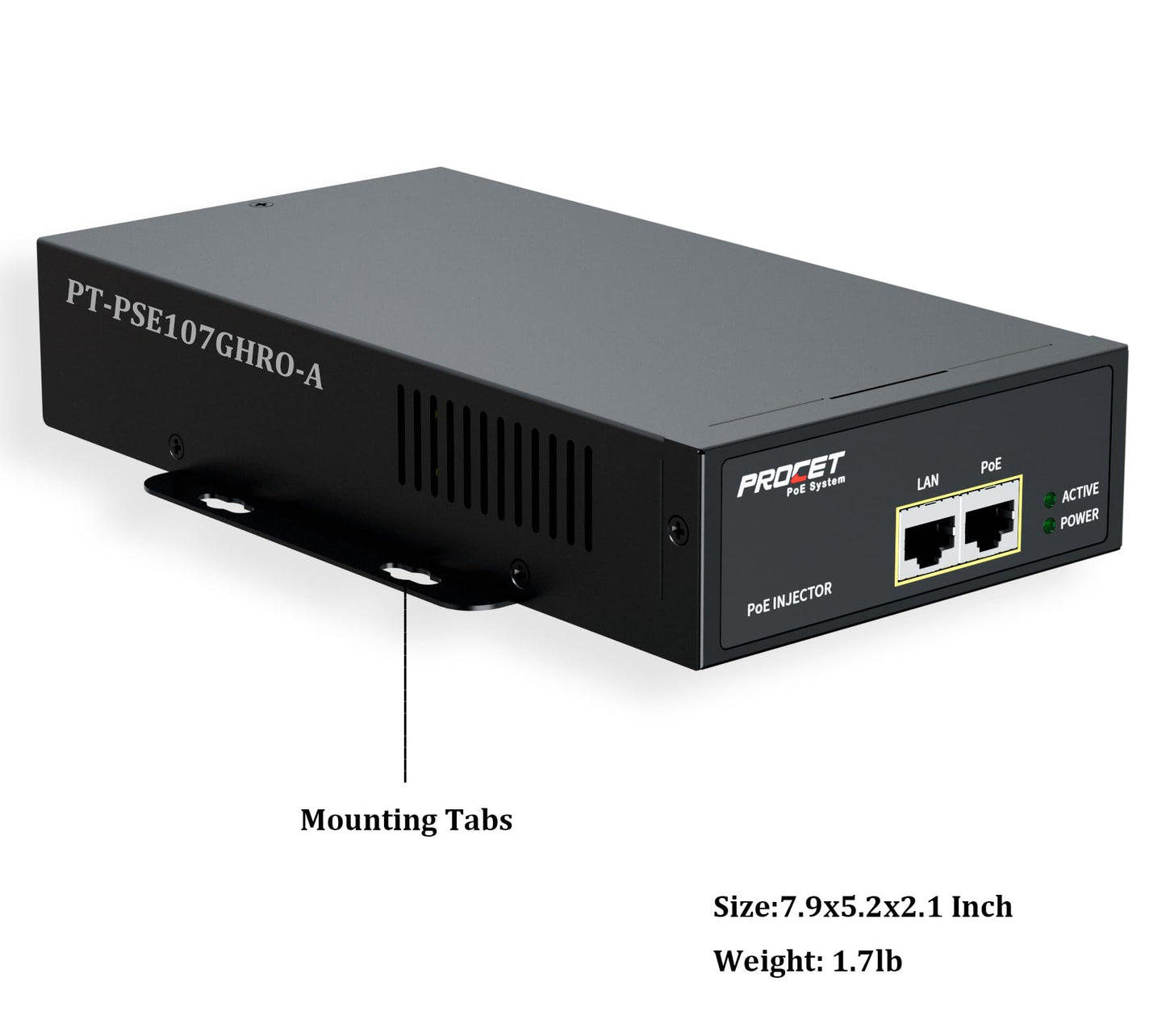 PROCET PoE Iniector 75W Active PoE++ Industrial Grade Gigabit PoE Power Injector, 6KV Surge Protection, -40°F to 149°F for PTZ Camera, Wireless AP