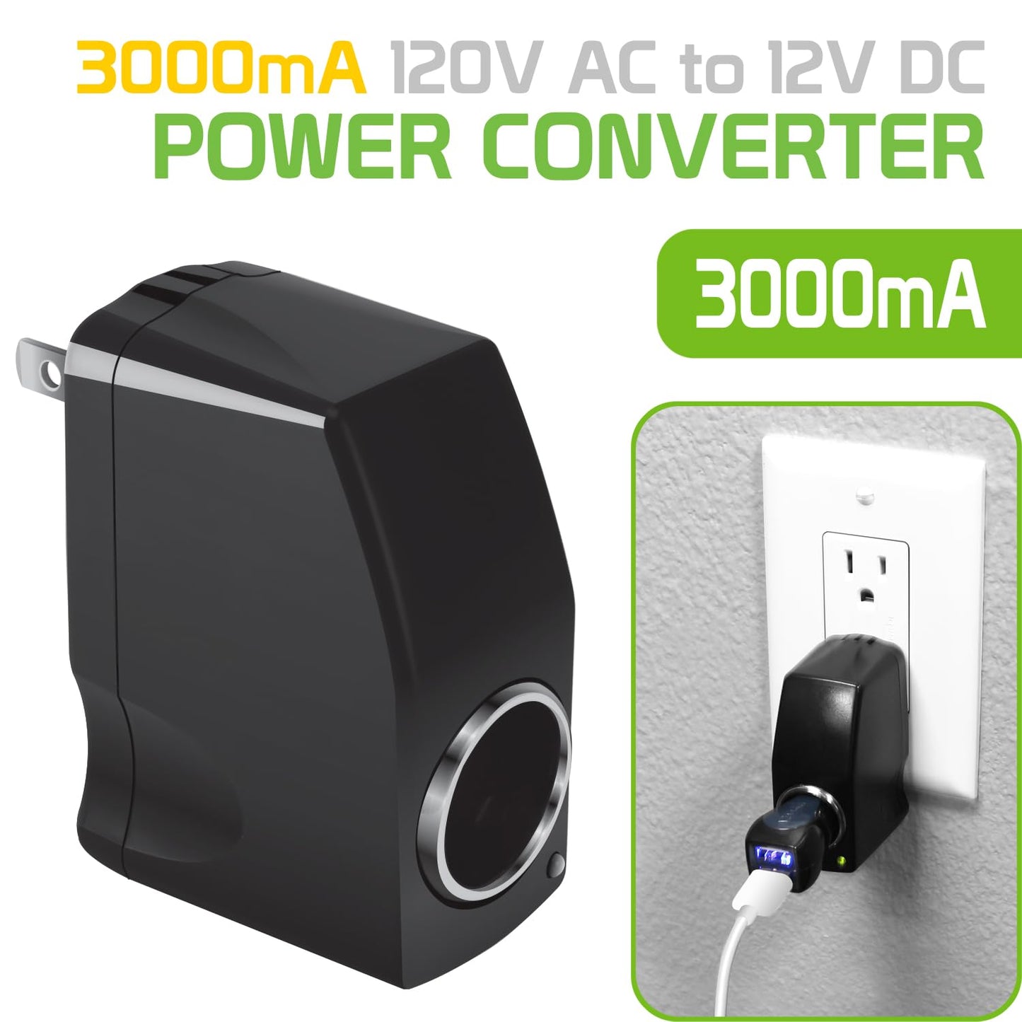 Cellet AC to DC 12V Output Converter. AC/DC Power 110V- 120V AC to 12V DC Car Cigarette Lighter Power Converter. AC to DC Female Adapter (Not…