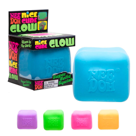 Schylling NeeDoh Nice Cube Glow - Sensory Toy with a Super Solid Squish - Glows in The Dark and Always Returns to its Square Shape - Ages 3 and Up -…