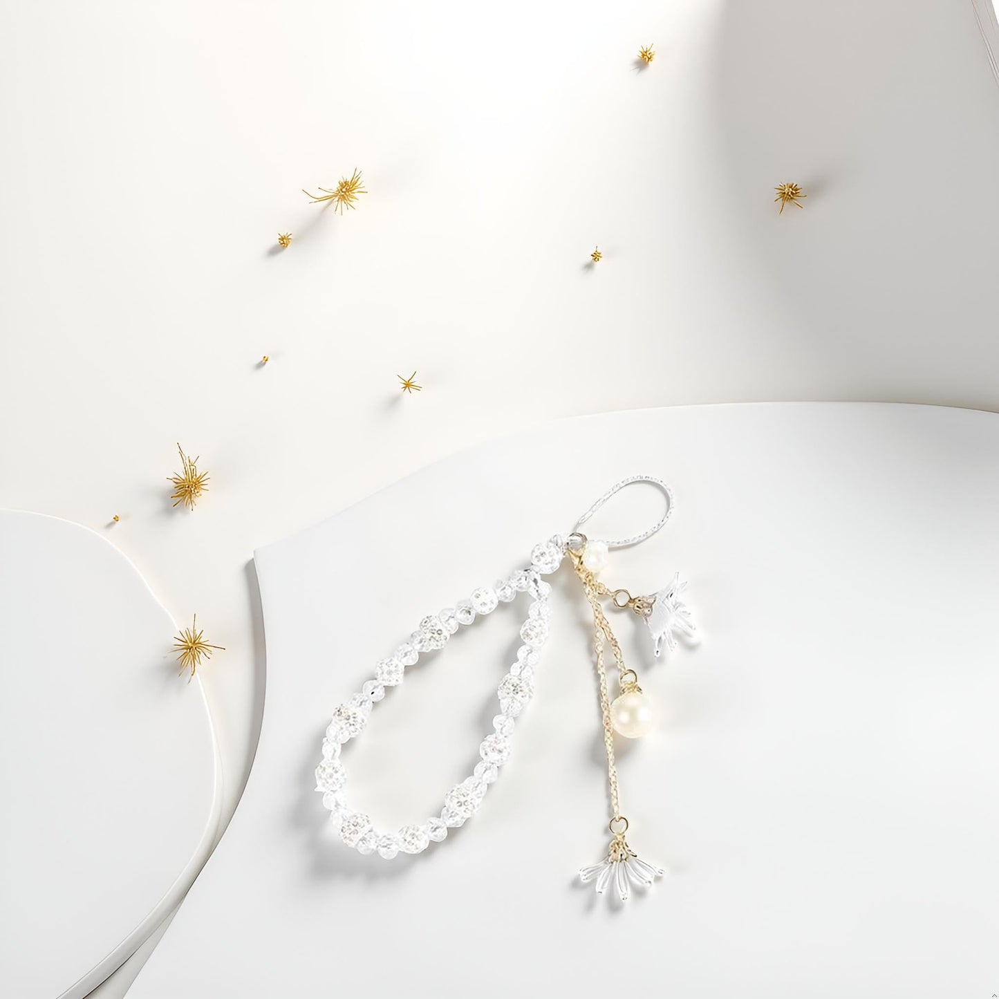 JJLFresheners White Mobile Phone Lanyard Universal Phone Chain,Pearl Beaded Lanyard Wrist Strap Anti Lost Charm Strap Fashion Case Keychain Wallet